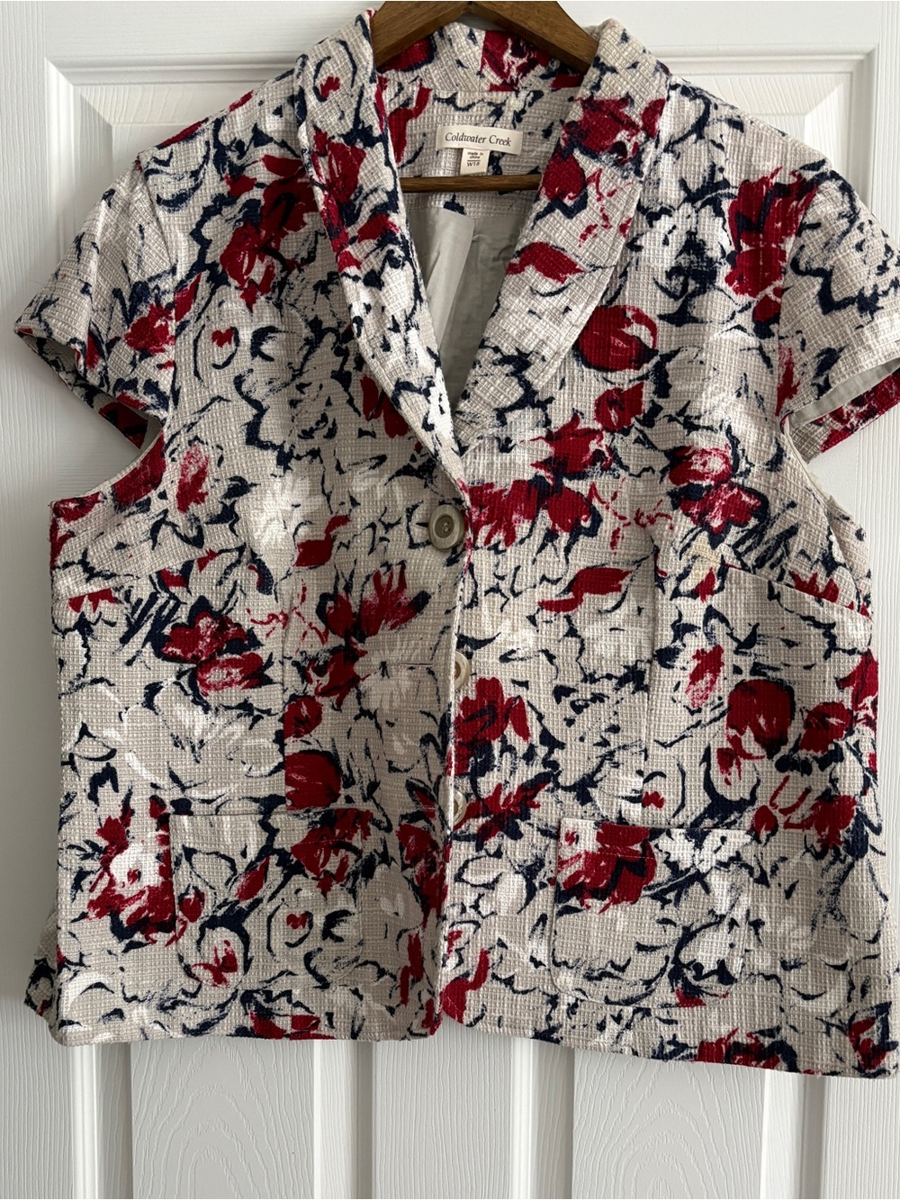 Coldwater Creek Cream Floral Short-Sleeve Button Front Jacket